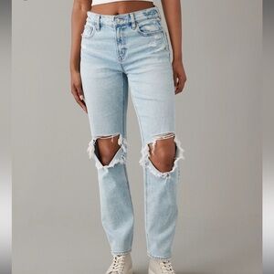 NWOT 4 long AE Stretch Super High-Waisted Ripped Ankle Straight Jean